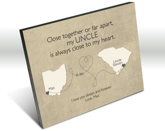 Gift for Uncles Who Lives Far Away, Godfather Long Distance Gift, Personalized Keepsake Map for Loved One in a different State