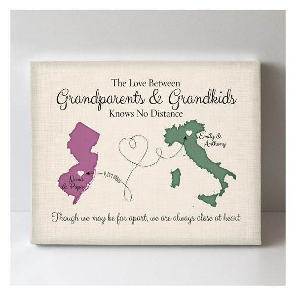 Moving Away Gift for Grandparents, Grandma Grandpa Nana Pop Pop Keepsake Map Gift, 2 Places Map