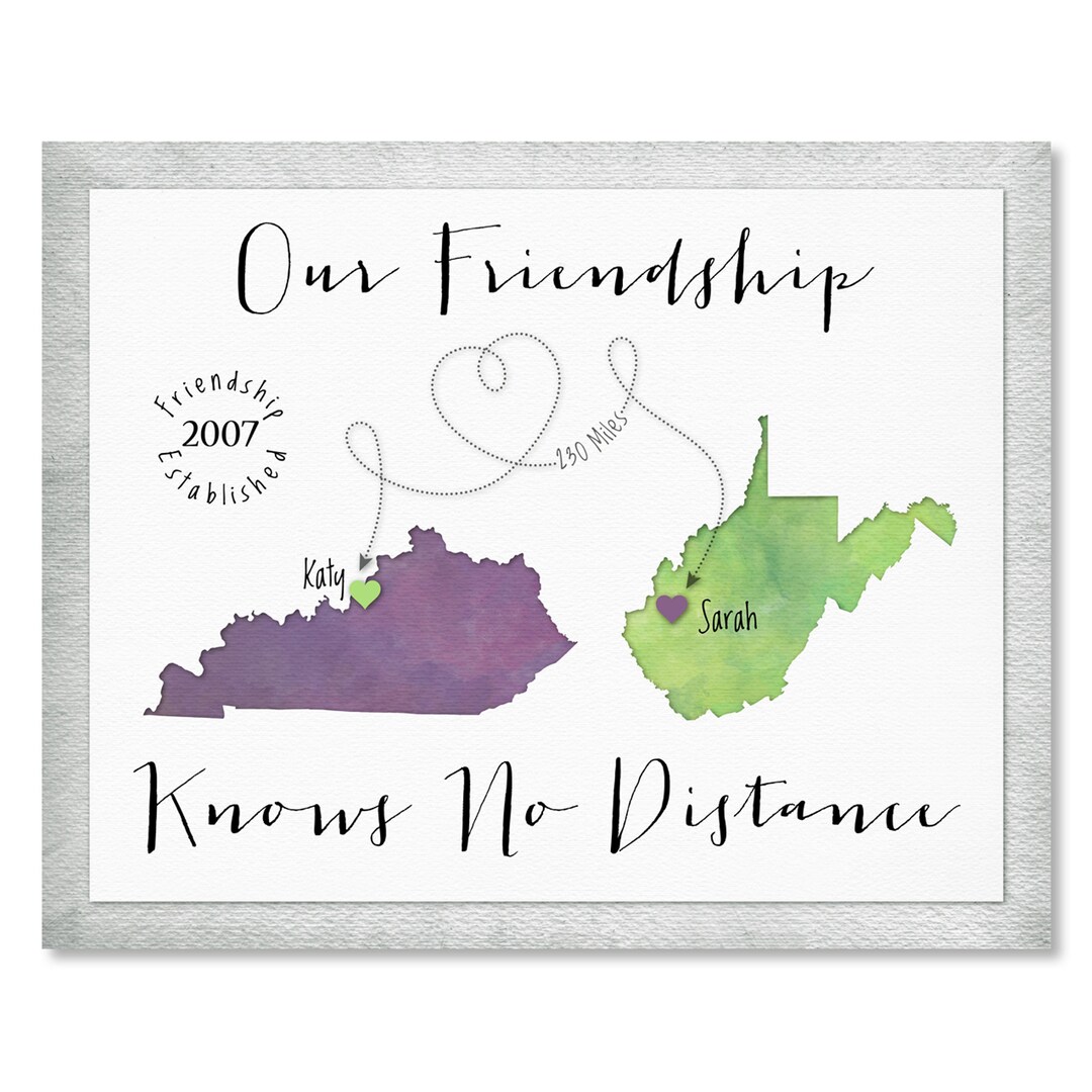 Friendship Mapping Friendship Map Print: Long Distance Gift, Two State Art - Etsy