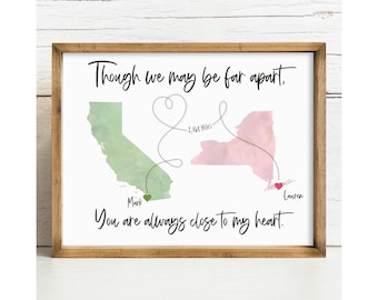 Long Distance Two Place Map Print – Personalized Moving Away Gift