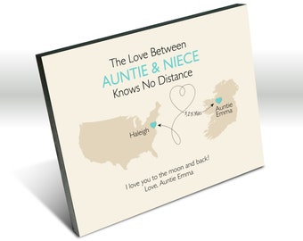 Niece Gift, Auntie Gift, Long Distance Aunt Niece, Goddaughter, Godmother, Map Gift