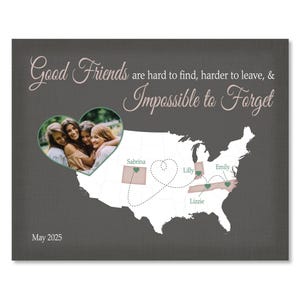 Going Away to College Gift for Girl Friends, Custom Going Back to School Gift Idea, Personalized US Maps with Friends' Locations