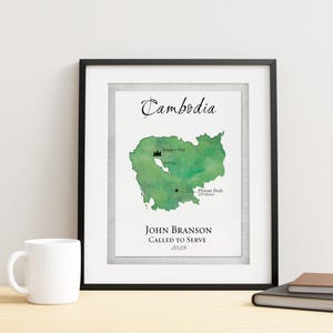 LDS Mission Gift Map, Phnom Penh Cambodia Map Gift, Map of Cambodia Vacation, Customized Travel Map of Cambodia Sites, Mission Trip Keepsake