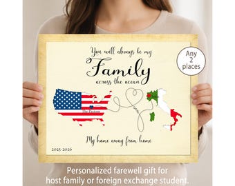 Host Family Gift Map: Foreign Exchange Student Gift – Personalized Goodbye Gift – Long Distance Map Art