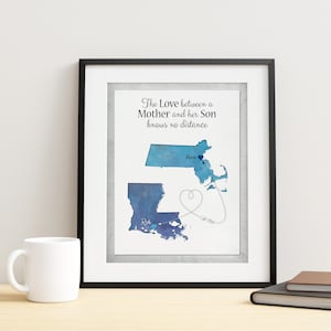 Long Distance Mother and Son Map Gift, Love Between a Mother and Son Knows no Distance Mothers Day Gifts