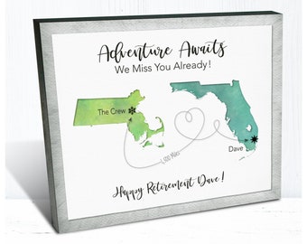 Retirement Gift for Coworker Moving Away, Employee Retiring to Different State Map Gift, Adventure Awaits Retirement Gift