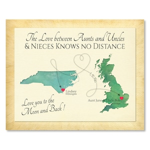 Aunt and Uncle Gift, Personalized Gift for Niece, Nephew Gift, Moving Away Gift, Birthday Gift, Anniversary Present, Custom Map Print