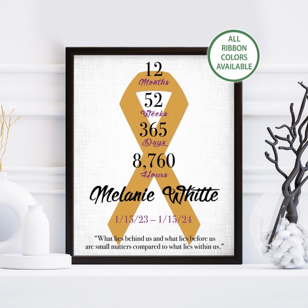 Cancer Survivor Gift Print, Cancer Ribbon Gift, Remission Gift, 12 Months Cancer Free Print, 5 Years Cancer Free, 10 Years Cancer Free