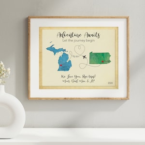 Going Away to College Gift for Daughter, Son, Personalized Moving Away Gift, State to State Map Art