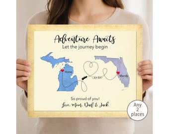 Sentimental Moving Away to College Gift: Personalized Moving Away from Home Map Art