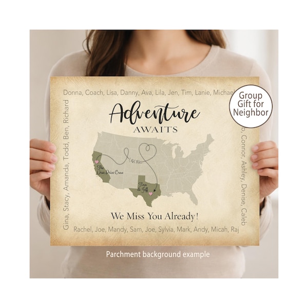 Moving Away Gift for Neighbors – Personalized US Map Keepsake – Customized Group Gift