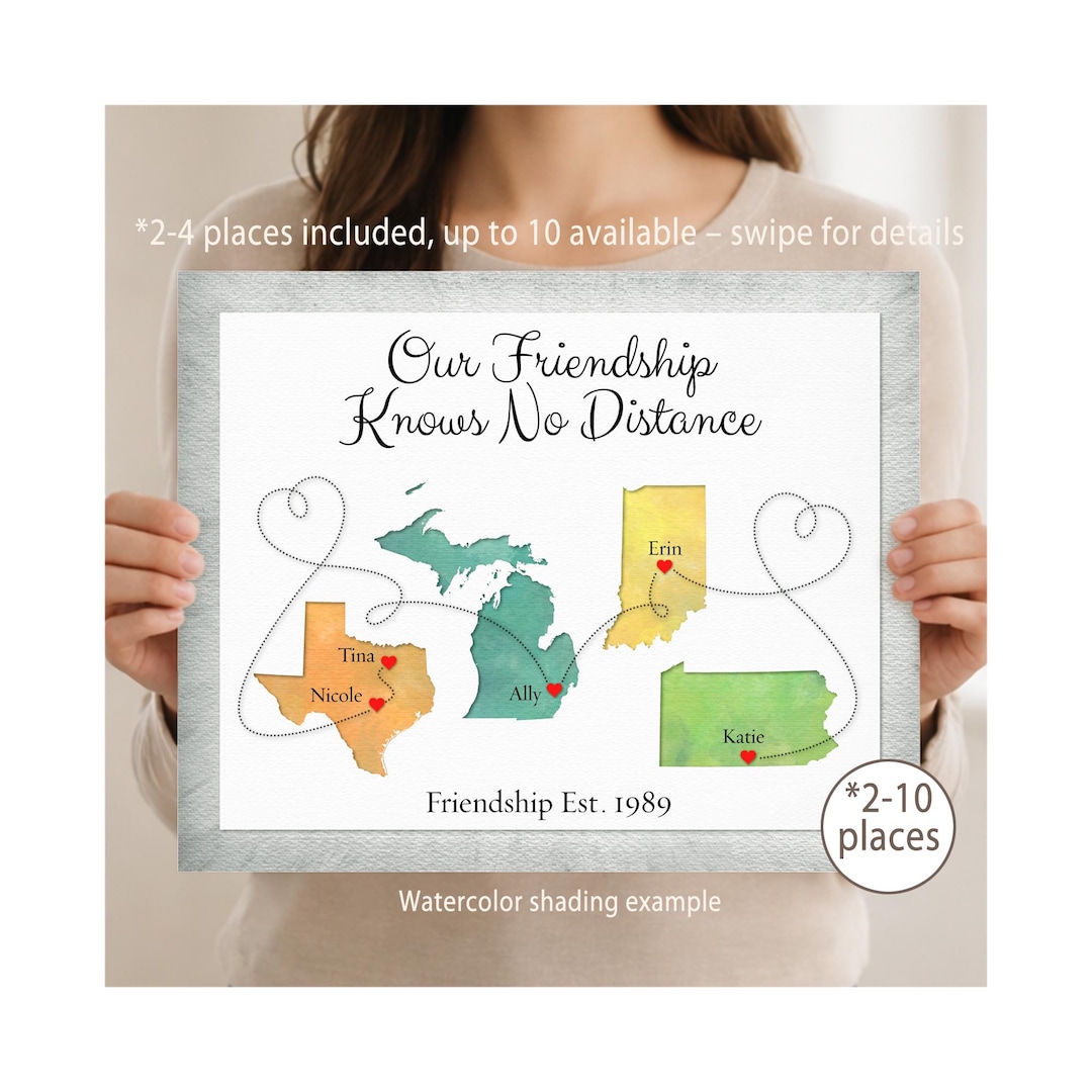Multi State Friend Map Gift Long Distance Keepsake Etsy Il Jgrt 