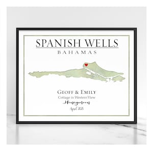 Spanish Wells Bahamas Wall Map Gift, Keepsake Map of Honeymoon on Spanish Wells Bahamas, Spanish Wells Travel Souvenir Gift Idea