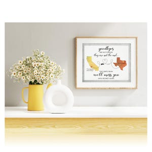 Cadeau personnalisé famille amis Going Away, carte souvenir 2 lieux