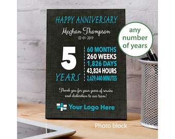 Personalized Work Anniversary Plaque: Employee Gift, Custom Years of Service
