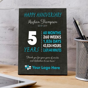 Work Anniversary Gift, 5 Years Anniversary Gifts for Employees, Employee Anniversary Certificate, Plaque, Canvas