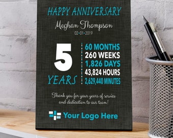 Work Anniversary Gift, 5 Years Anniversary Gifts for Employees, Employee Anniversary Certificate, Plaque, Canvas