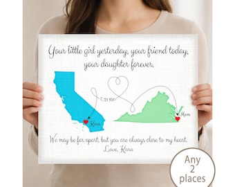 Personalized Mother Daughter Map Print – Long Distance Connection Gift