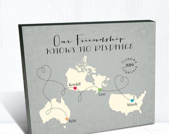 3 Places Friend Map Gift, Personalized Long Distance Friend Gift, Our Friendship Knows No Distance, Going Away Gift for Friend