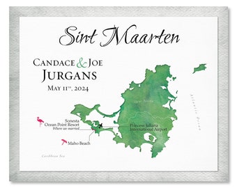 Personalized Saint Martin Map Print: Honeymoon Keepsake