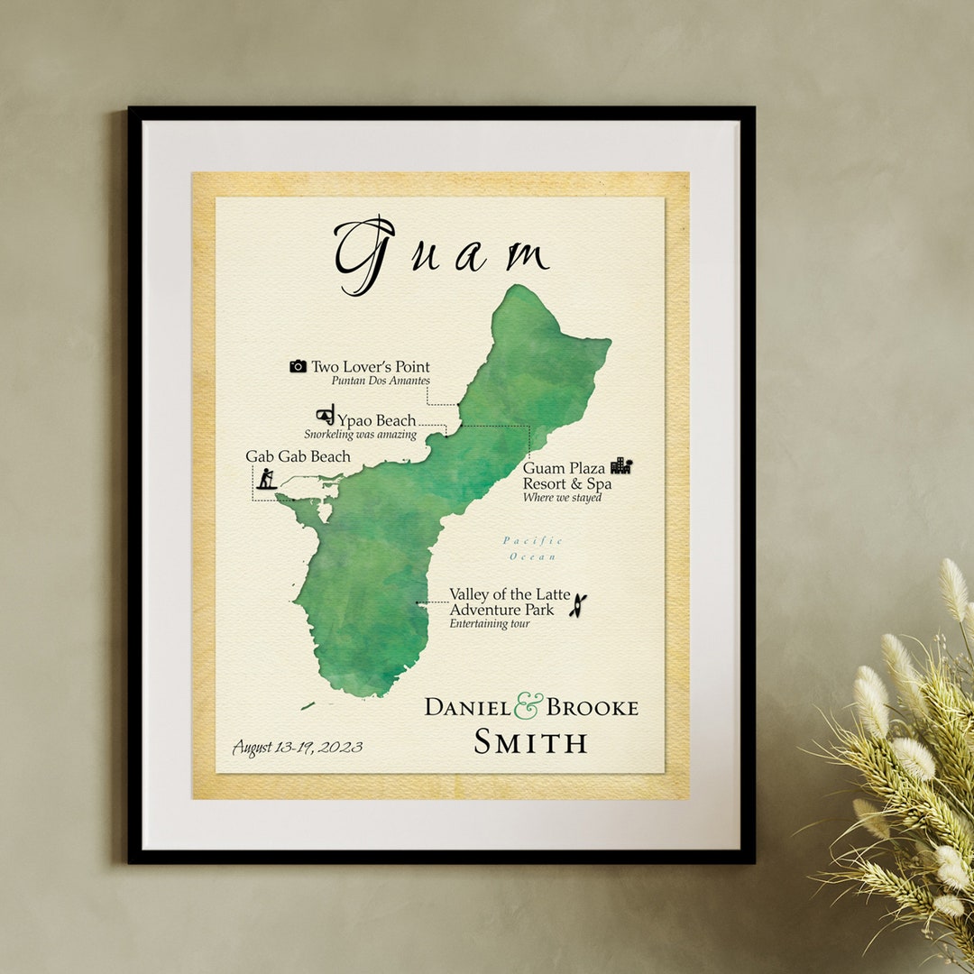 Guam Honeymoon Keepsake Map, Personalized Guam Map, Guam Wedding Gift