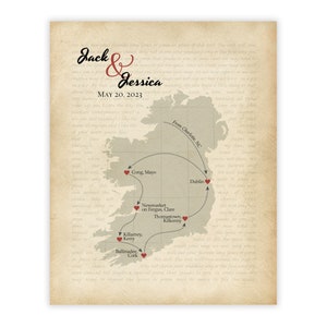 Ireland Honeymoon Map Gift, Ireland Wedding Gift, Wedding Vows Keepsake Map