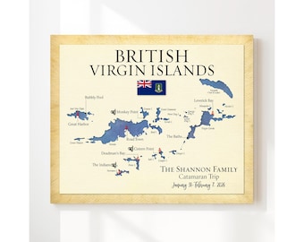 Custom British Virgin Islands Map – Personalized Cruise Keepsake Wall Art – Captain Gift