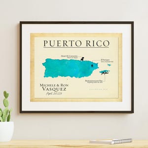 Puerto Rico Wedding Gift, Puerto Rico Honeymoon Keepsake Map Gift, Personalized Map of Trip to Puerto Rico, Puerto Rico Travel Souvenir Map