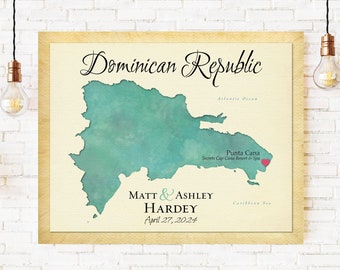 Punta Cana Wedding Gift, Keepsake Map of the Dominican Republic, Dominican Republic Honeymoon Memento
