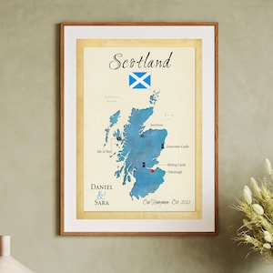 Our Trip to Scotland Keepsake Map, Honeymoon in Scotland Map Art, Scotland Anniversary Trip Memento