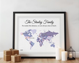 Personalized Military Family World Map Print: Long Distance Keepsake