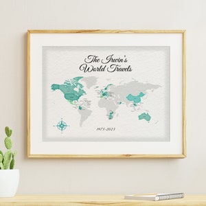 Map of the Places We've Been, World Map Showing the Countries I've Visited, Keepsake Map Anniversary Gift of the Places We've Gone