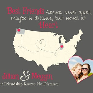 Friendship Maps, Best Friend Moving Away Gift, Long Distance Friendship Gift, Birthday Gift for Friend, Friendship Quote