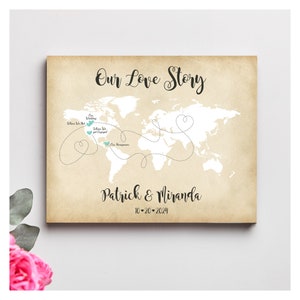 Our Love Story World Map Wedding Gift for Couple, Personalized World Map Wedding Memento