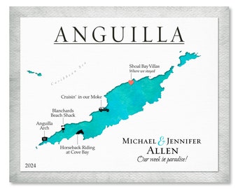 Personalized Anguilla Map Print: Honeymoon Keepsake, Travel Memento