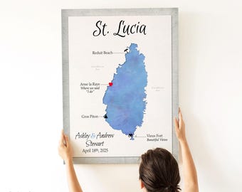 Personalized St Lucia Map – Honeymoon, Wedding or Anniversary Caribbean Travel Keepsake Gift