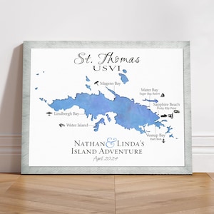 Map of St. Thomas USVI, St. Thomas Wedding Gift, St. Thomas Honeymoon Gift, Wedding Anniversary Keepsake Map, St. Thomas Vacation Map