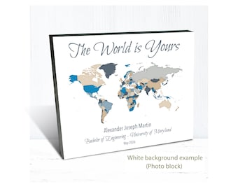 College Graduation Gift for Son or Grandson – Personalized World Map Art – Inspirational Message