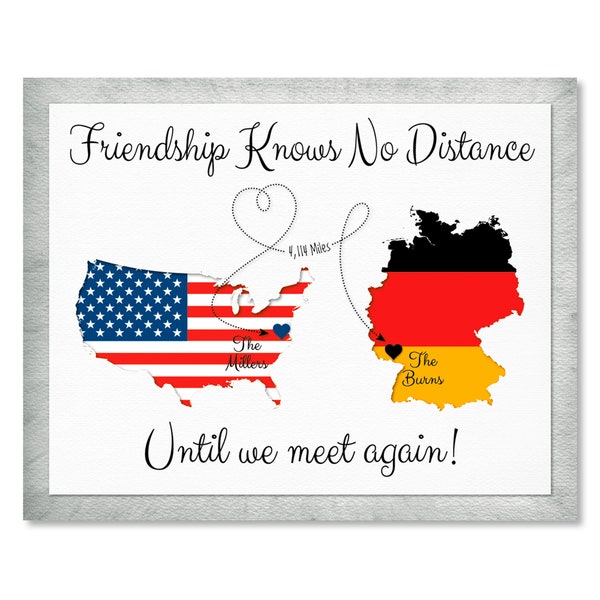 USA und Deutschland Karten für Freunde, Umzugsgeschenk für Freunde, Militärfreunde personalisierter Geschenkdruck, anpassen mit zwei beliebigen Ländern