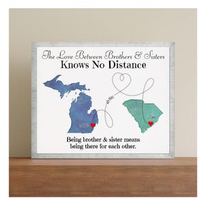 Long Distance Gift for Brother, Gift for Sister, Going Away Gift Print, Birthday Gift Idea for Sister, Brother, Choose your Places, Map Art