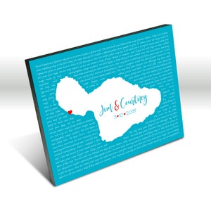 Maui Anniverary Gift, Maui Wedding Keepsake Map Gift, Maui Map with First Song Lyrics, Wedding Vows