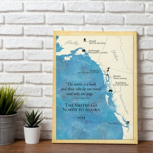 Personalized Alaskan Cruise Map, Travel Map of Alaska, Custom Anniversary Gift, Travel Keepsake, Travel Gift for Friends, Family Trip