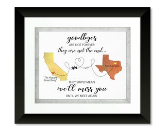 Going Away Family Friends Gift Personalized, 2 places Keepsake Map