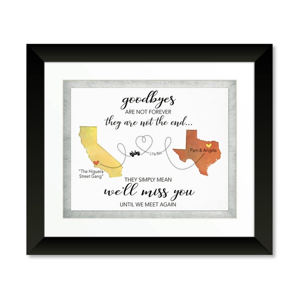 Going Away Family Friends Gift Personalized, 2 places Keepsake Map