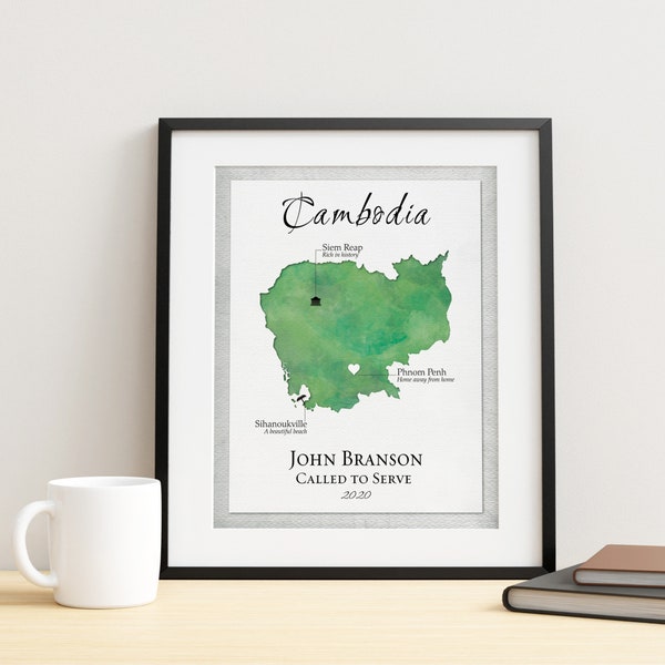 Cambodia Map LDS Mission Gift, Adventure Map of Cambodia, Mission Trip Keepsake Map, Custom Travel Map Canvas