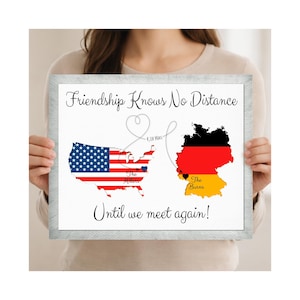 Personalized US & Germany Friendship Map Print: Moving Away Gift