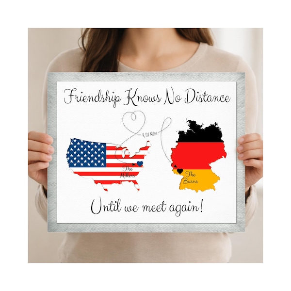 Personalized US & Germany Friendship Map Print: Moving Away Gift