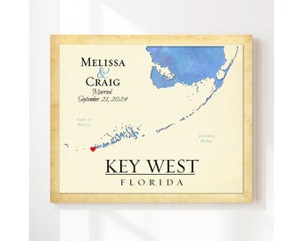 Key West Wedding Gift – Personalized Map Print