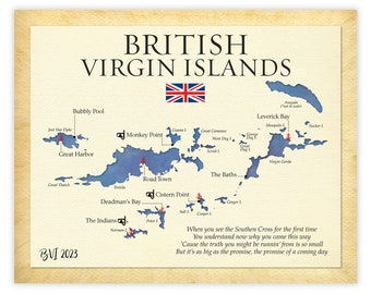 Custom Map of the British Virgin Islands, Gift to our Captain Cruise Map, Travel Gift Idea, Honeymoon Keepsake