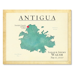 Personalisierte Karte von Antigua Hochzeit / Flitterwochen, Antigua Reiseandenken Karte, spezielle Antigua Urlaub Souvenir Karte